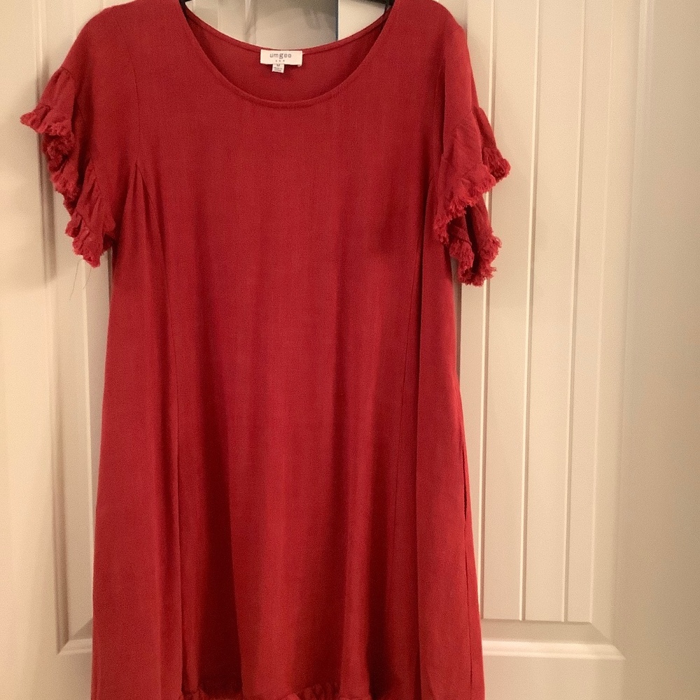 Umgee Red M Linen & Cotton A-line Dress